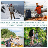 Backpack Coolers Insulated Leak Proof 30 Cans with Reusable Ice Packs, 2 Insulated Compartments Cooler Bags Portable Lightweight Beach Travel Camping Lunch Backpack for Men and Women
