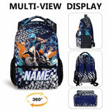 Backpack for Boys, Cool Dirt Bike Schoolbag, Personalized Cars Backpacks for Preschool Elementary Toddler, 17" Blue Large Capacity Bookbag for Vacation Travel School, Back to School Supplies