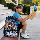 Backpack for Boys, Cool Dirt Bike Schoolbag, Personalized Cars Backpacks for Preschool Elementary Toddler, 17" Blue Large Capacity Bookbag for Vacation Travel School, Back to School Supplies