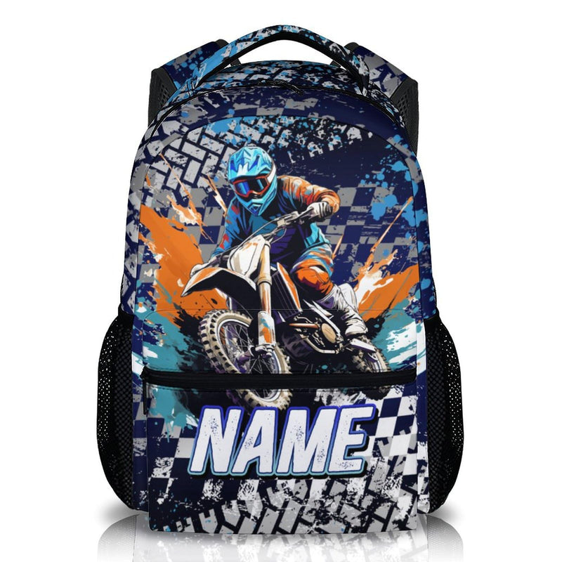 Backpack for Boys, Cool Dirt Bike Schoolbag, Personalized Cars Backpacks for Preschool Elementary Toddler, 17" Blue Large Capacity Bookbag for Vacation Travel School, Back to School Supplies