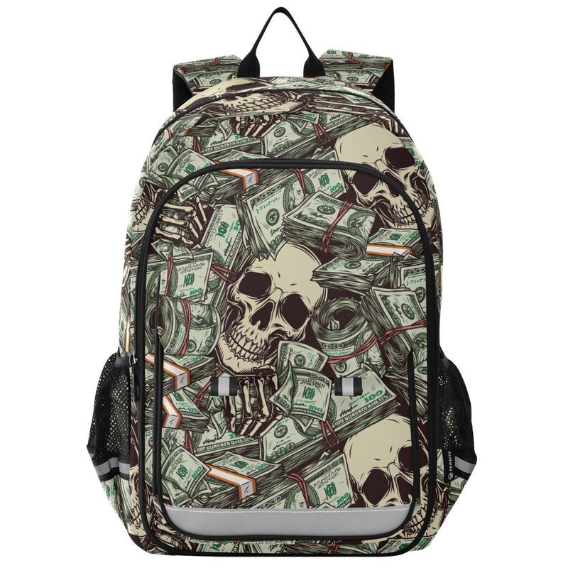Backpack for Boys Girls, Vintage Money Skull Skeleton Backpack Students Bookbag Daypack for School Primary Teens