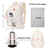 Backpack for Girls with Accessories Laptop Bookbags 16 Inch Kawaii Kids Elementary Middle High School Bag College Travel Daypack Gifts for Teens Women Students (Off - white)