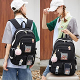 Backpack for Girls with Accessories Laptop Bookbags 16 Inch Kawaii Kids Elementary Middle High School Bag College Travel Daypack Gifts for Teens Women Students (Black)