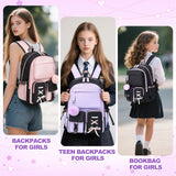 Backpack for Girls Women College Laptop Backpacks Girl Cute School Bag Set with Lunch Box Kids Bookbag with USB Charging Port College Middle High School Backpack for Teen Girls Travel Daypack (Black)