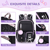 Backpack for Girls Women College Laptop Backpacks Girl Cute School Bag Set with Lunch Box Kids Bookbag with USB Charging Port College Middle High School Backpack for Teen Girls Travel Daypack (Black)