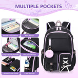Backpack for Girls Women College Laptop Backpacks Girl Cute School Bag Set with Lunch Box Kids Bookbag with USB Charging Port College Middle High School Backpack for Teen Girls Travel Daypack (Black)