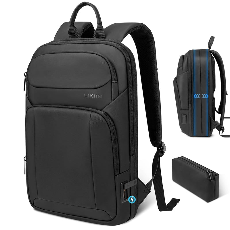 Backpack for Men Slim & Expandable Travel Laptop Backpack with USB Charging Port Water Resistant Anti - Theft Business Backpack Fits 15.6In Laptop for Commute Work College with Small Bag(Business Black)