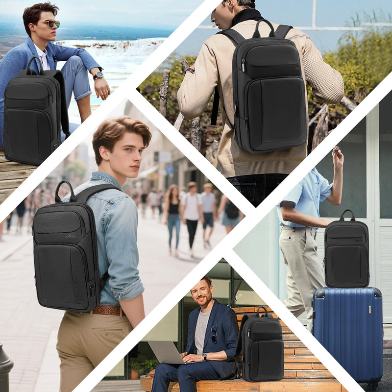 Backpack for Men Slim & Expandable Travel Laptop Backpack with USB Charging Port Water Resistant Anti - Theft Business Backpack Fits 15.6In Laptop for Commute Work College with Small Bag(Business Black)