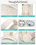 Backpack for Teen Girls, Cute Aesthetic School Backpacks with Accessories for Middle High School Students, Designer Backpack for Kids Bookbag, Beige