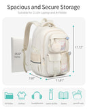 Backpack for Teen Girls, Cute Aesthetic School Backpacks with Accessories for Middle High School Students, Designer Backpack for Kids Bookbag, Beige