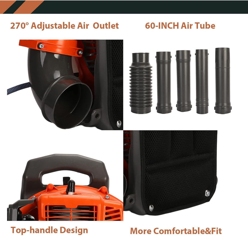 Backpack Gas Powered Leaf Blower, 52CC 550CFM 3HP 2 Stroke Grass Lawn Blower Air Cooling Gasoline Backpack Grass Blower with Air - Cooled, Snow Blower for Outdoor