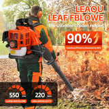 Backpack Gas Powered Leaf Blower, 52CC 550CFM 3HP 2 Stroke Grass Lawn Blower Air Cooling Gasoline Backpack Grass Blower with Air - Cooled, Snow Blower for Outdoor