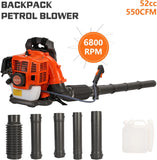 Backpack Gas Powered Leaf Blower, 52CC 550CFM 3HP 2 Stroke Grass Lawn Blower Air Cooling Gasoline Backpack Grass Blower with Air - Cooled, Snow Blower for Outdoor