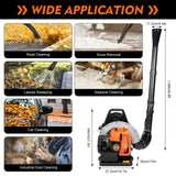 Backpack Gas Powered Leaf Blower, Commercial 2.7kW 850CFM 63CC 4.3HP 2 - Stroke Powerful Lightweight Gasoline Grass Lawn Blower w/Harness Air - Cooled & 1.8L Fuel Tank for Yard Lawn Care, Snow Removal