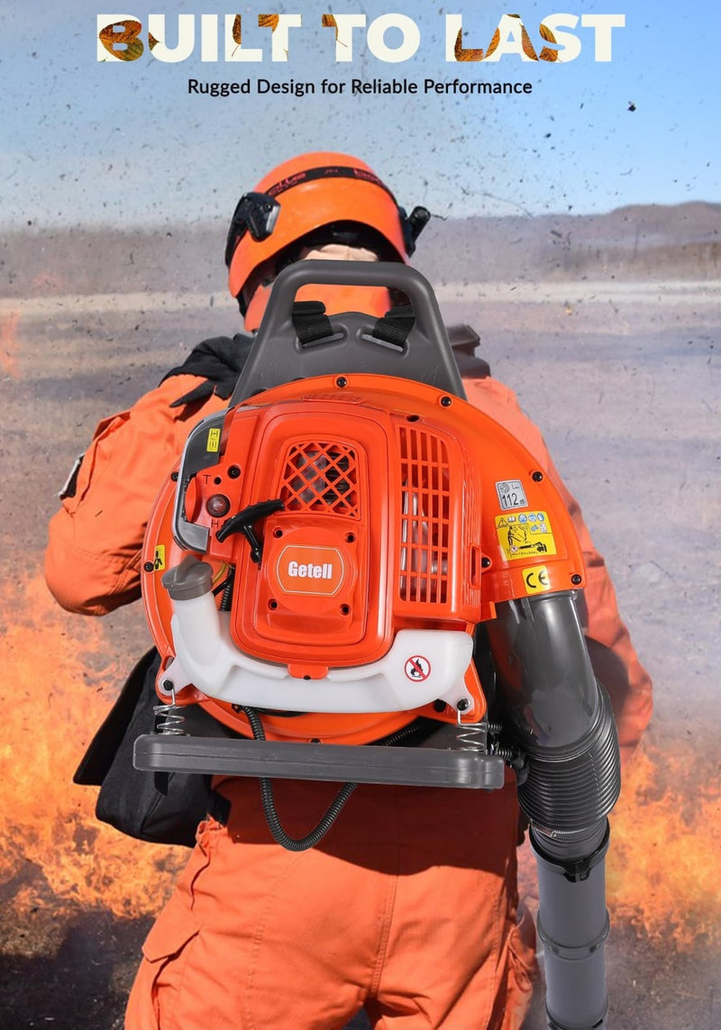 Backpack Leaf Blower Gas Powered - 65CC 2 - Stroke Engine, 850 CFM 230 MPH Commercial Grade Yard Blower for Heavy Duty Lawn Care, Wet Leaf & Debris Removal - Lightweight 17.5 LB (GT3676)