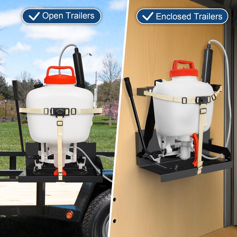 Backpack Sprayer Rack, Adjustable Backpack Sprayer Holder with Upgraded Buckle for Webbing Suitable for Open or Enclosed Trailers, Black