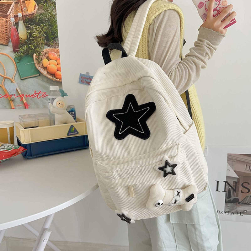 Backpack Trendy Y2K Stars Cute Aesthetic Backpack College Laptop Backpack Casual Travel Daypack for Teens (White)