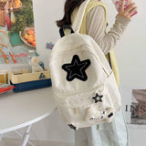 Backpack Trendy Y2K Stars Cute Aesthetic Backpack College Laptop Backpack Casual Travel Daypack for Teens (White)