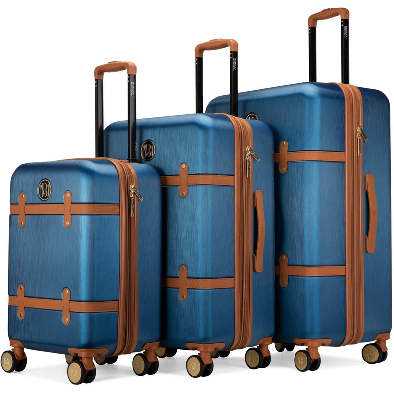 Badgley Mischka Grace 3 Piece Polycarbonate-ABS Expandable Retro Luggage Set (Navy) | Backpacks4Less