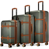 Badgley Mischka Grace 3 Piece Polycarbonate - ABS Expandable Retro Luggage Set (Olive Green)