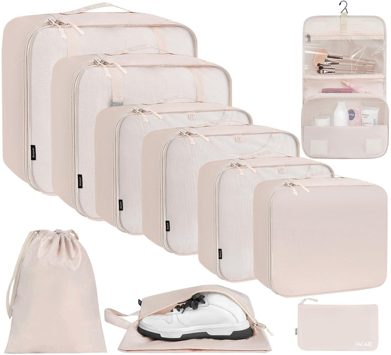 BAGAIL 10 Set Packing Cubes Various Sizes Packing Organizer for Travel Accessories Luggage Carry On Suitcase - Cream