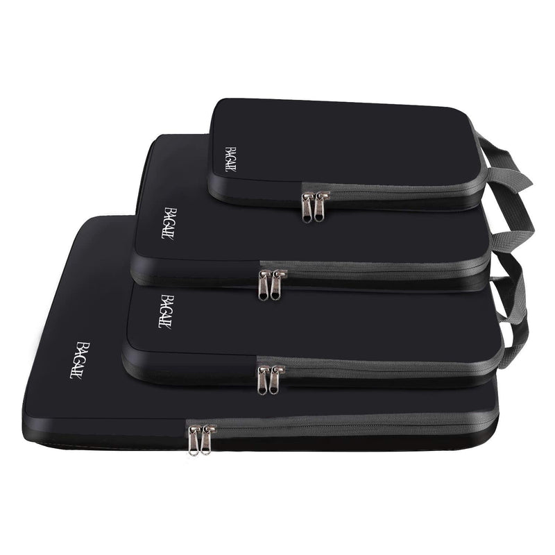 BAGAIL 4 Set/6 Set/8 Set Compression Packing Cubes Travel Accessories Expandable Packing Organizers (Cloth Pattern, 4 - Black)