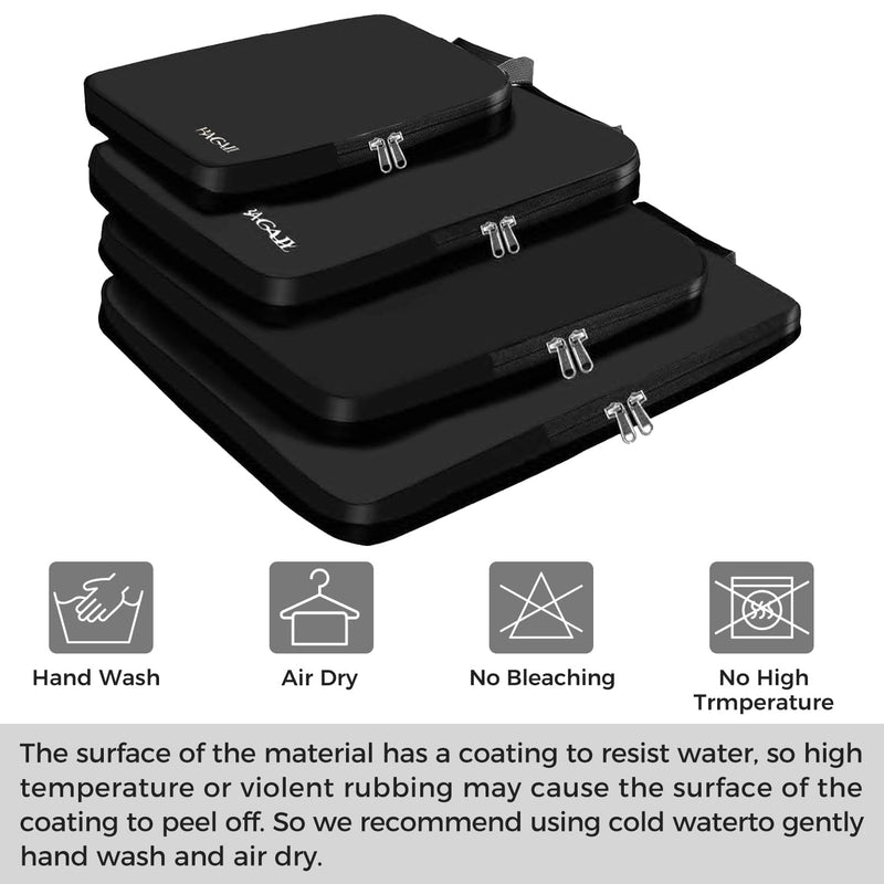 BAGAIL 4 Set/6 Set/8 Set Compression Packing Cubes Travel Accessories Expandable Packing Organizers (Cloth Pattern, 4 - Black)