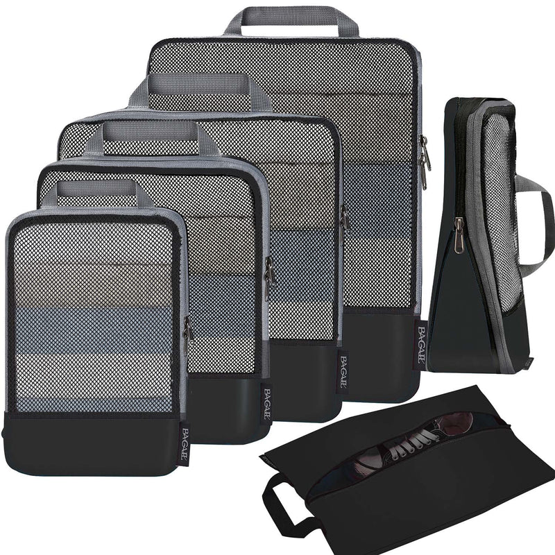 BAGAIL 4 Set/6 Set/8 Set Compression Packing Cubes Travel Accessories Expandable Packing Organizers (Half Mesh, 6 - Black)