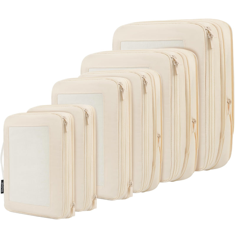 BAGAIL 4 Set/6 Set/8 Set Compression Packing Cubes Travel Accessories Expandable Packing Organizers (Square Mesh, 06 - Beige)