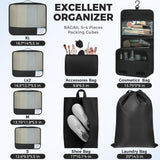 BAGAIL 9 Set Packing Cubes with Packing List Luggage Packing Organizers for Travel Accessories (Black)