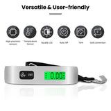 BAGAIL Digital Luggage Scale, 110lbs Hanging Baggage Scale with Backlit LCD Display,Portable Suitcase Weighing Scale,Travel Luggage Weight Scale with Hook,Strong Straps for Travelers(Ash Silver/Temp