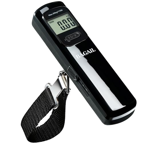 BAGAIL Digital Luggage Scale, 110lbs Hanging Baggage Scale with Large LCD Display,Portable Suitcase Weighing Scale,Travel Luggage Weight Scale with Hook,Strong Straps for Travelers(Pure Black)
