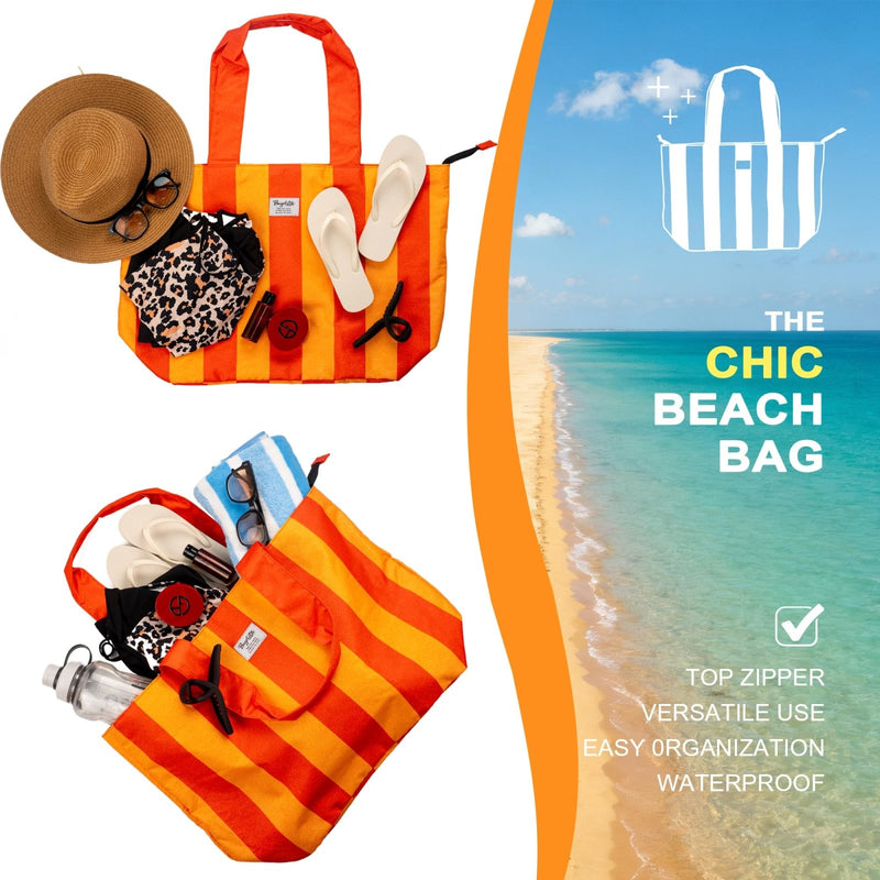 Bagelite Beach Bags Waterproof Sandproof, XL Large Tote Bag with Zipper, Pool Swim Bags for Women, Red Orange