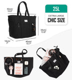 Bagelite Extra Large Canvas Tote Bag for Women Men, Utility Work Tote with Zipper, Laptop Tote Bags with Pockets, Teacher Tote, Black