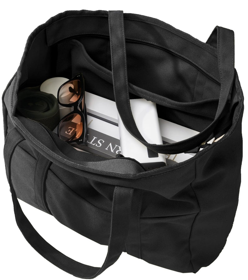 Bagelite Extra Large Canvas Tote Bag for Women Men, Utility Work Tote with Zipper, Laptop Tote Bags with Pockets, Teacher Tote, Black