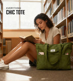 Bagelite Extra Large Canvas Tote for Women Men, Utility Work Bag with Zipper, Big Laptop Bags, Teacher Tote, Green