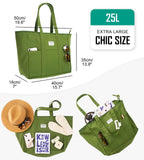 Bagelite Extra Large Canvas Tote for Women Men, Utility Work Bag with Zipper, Big Laptop Bags, Teacher Tote, Green