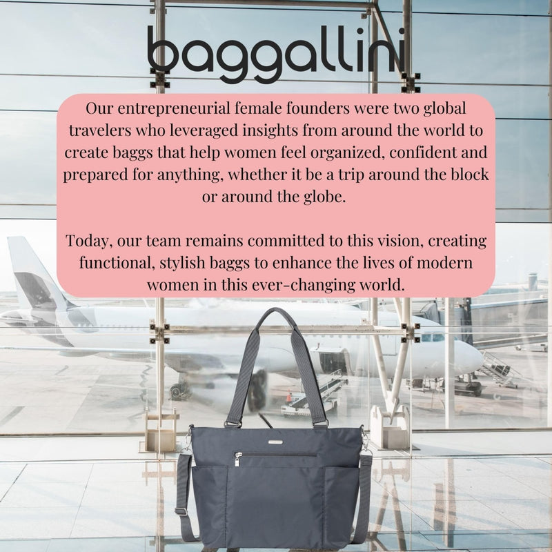 Baggallini Essential Laptop Tote - Work Tote Bag with Laptop Sleeve - Lightweight Travel Crossbody Shoulder Bag for Women, Charcoal Gray