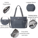 Baggallini Essential Laptop Tote - Work Tote Bag with Laptop Sleeve - Lightweight Travel Crossbody Shoulder Bag for Women, Charcoal Gray