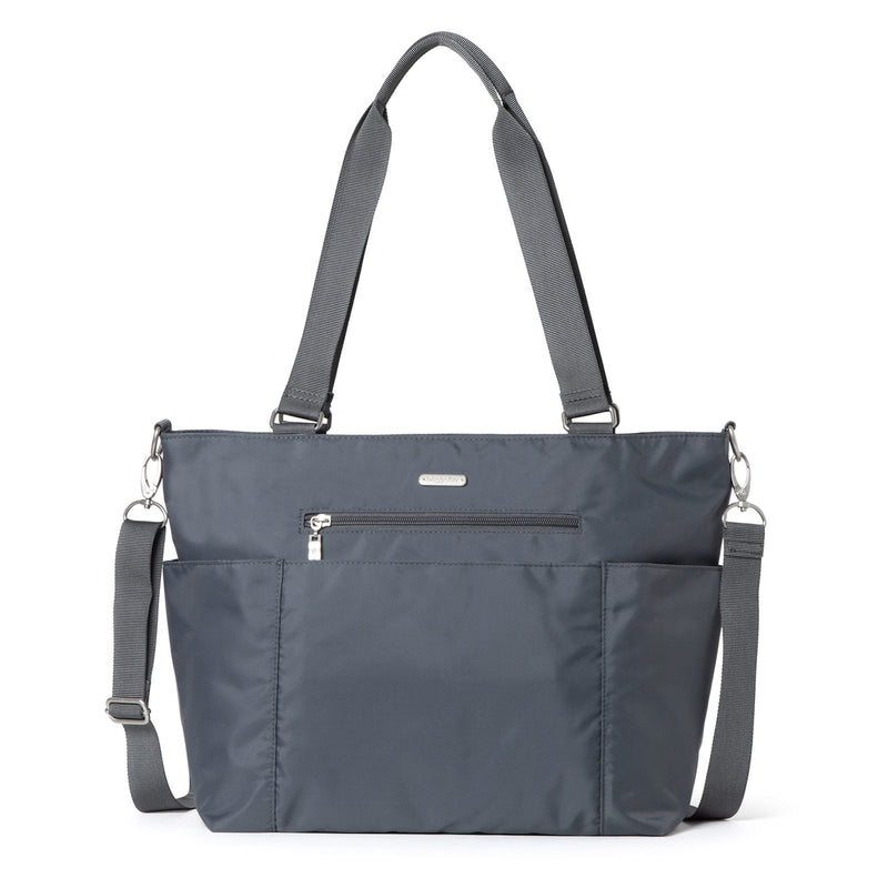 Baggallini Essential Laptop Tote - Work Tote Bag with Laptop Sleeve - Lightweight Travel Crossbody Shoulder Bag for Women, Charcoal Gray