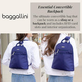 Baggallini Essential Mini Backpack Purse for Women - Built-in RFID Card Holder - Convertible Sling Bag with Adjustable Shoulder Strap, Charcoal Gray