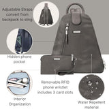 Baggallini Metro Backpack with RFID Phone Wristlet - 9x11 Convertible Sling Bag for Women with Adjustable Shoulder Straps