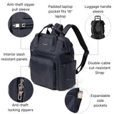 Baggallini Securtex Anti - Theft Windsor Backpack for Travel, Work & College, RFID & Locking Zipper, Up to 16" Laptop
