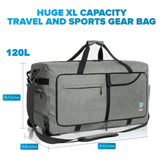 Bago Rolling Duffle Bag with Wheels - 31" 120L Foldable Weekender Bag, Waterproof Travel Duffel Bag, Heavy Duty Lightweight Duffle Bag for Traveling, Rolling Duffel Bag with Wheels (SnowGray0023)