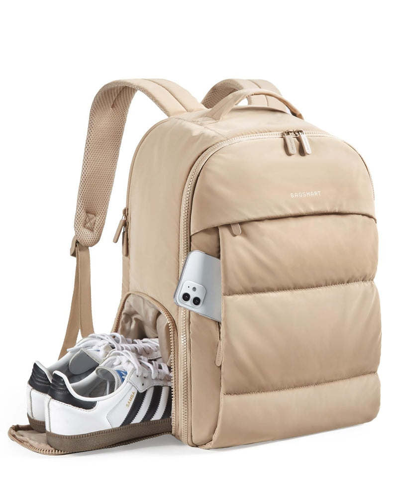 BAGSMART 30L Travel Backpack for Women, Carry on Backpack for Airplanes, Gym Backpack with Shoe Compartment, Lightweight Travel Bag Fits 15.6 Inch, Water - Resistant, Desert