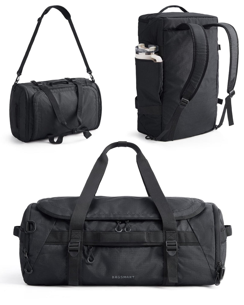 BAGSMART 4 - IN - 1 Duffle Bag for Travel, 40L Travel Bag Gym Duffle, TSA Carry on Backpack with Shoes Compartment & Wet Pocket, Water - resistant Workout Duffel, Black