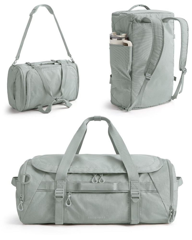BAGSMART 4 - IN - 1 Duffle Bag for Travel, 40L Travel Bag Gym Duffle, TSA Carry on Backpack with Shoes Compartment & Wet Pocket, Water - resistant Workout Duffel, Grey
