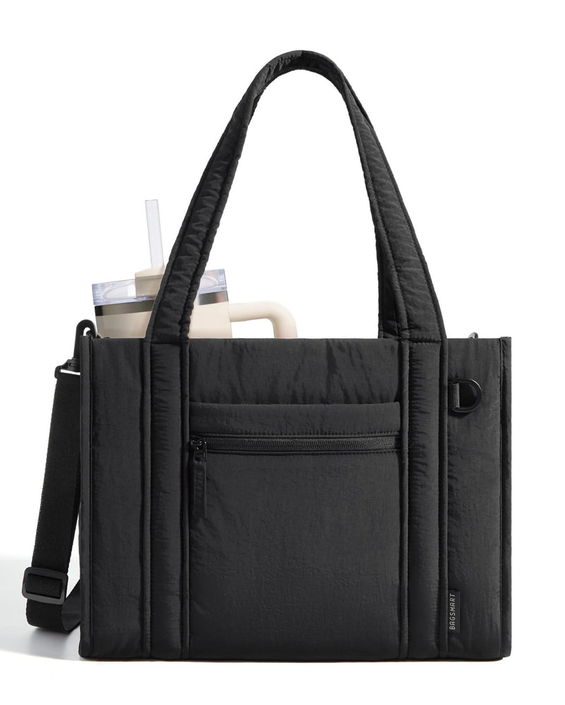 BAGSMART Boxy Tote Bag for Women, Crossbody Bag with Zipper, Crush Bow Purses for Travel Work College, Black, Small