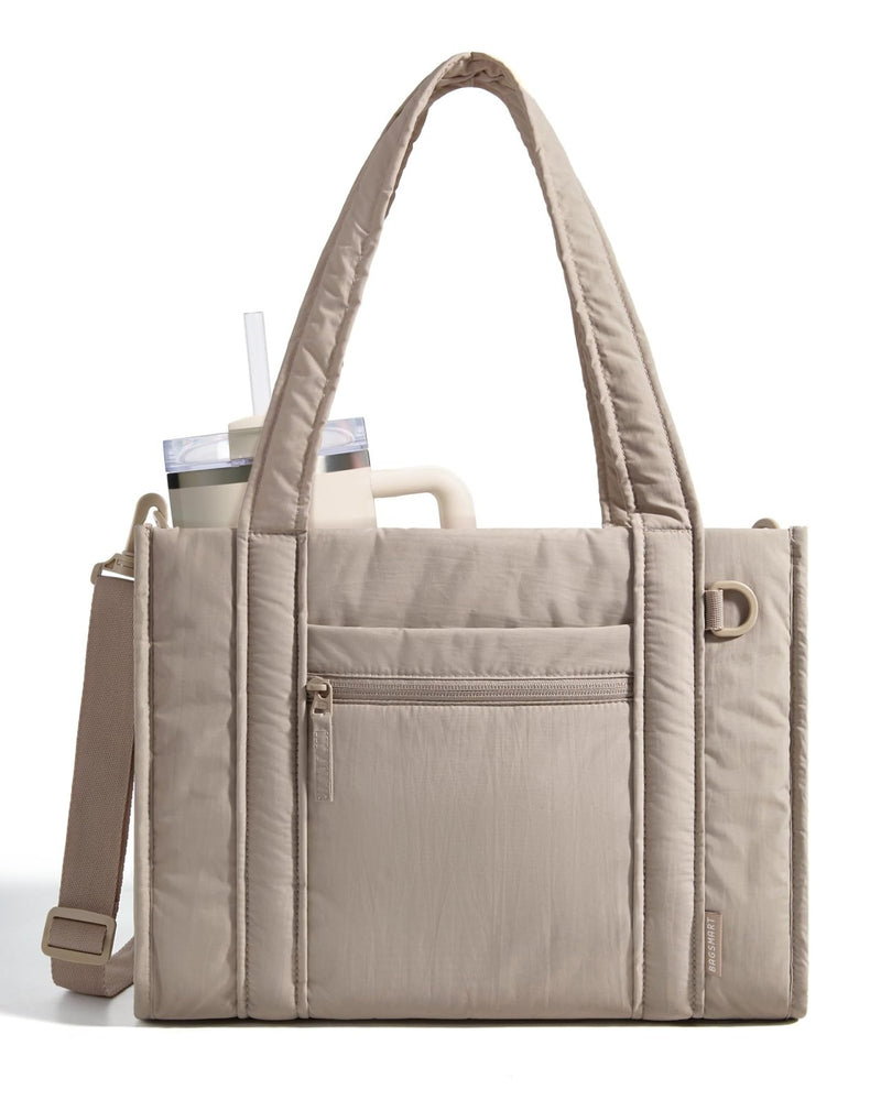 BAGSMART Boxy Tote Bag for Women, Crossbody Bag with Zipper, Crush Bow Purses for Travel Work College, Camel, Small