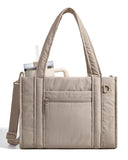 BAGSMART Boxy Tote Bag for Women, Crossbody Bag with Zipper, Crush Bow Purses for Travel Work College, Camel, Small